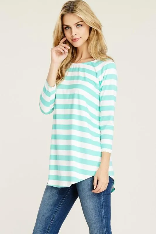Stripes Ahoy 3/4 Sleeve Tunic in Mint