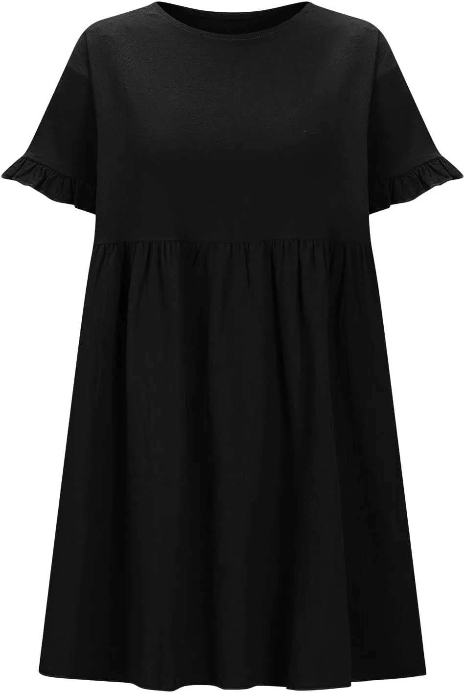 Summer Dresses for Women 2025 Vacation Short Sleeve Dress Casual Pleated Dress Crewneck Midi Dress Solid Color Dress