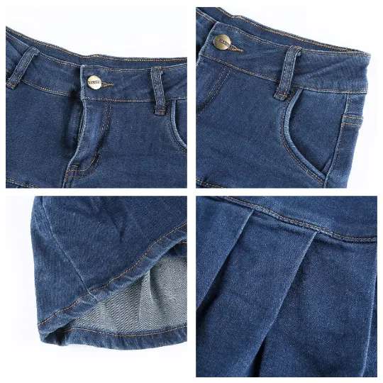 Summer Style Pleated Denim Mini Skirt High Waist