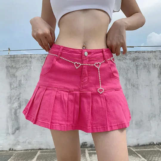 Summer Style Pleated Denim Mini Skirt High Waist