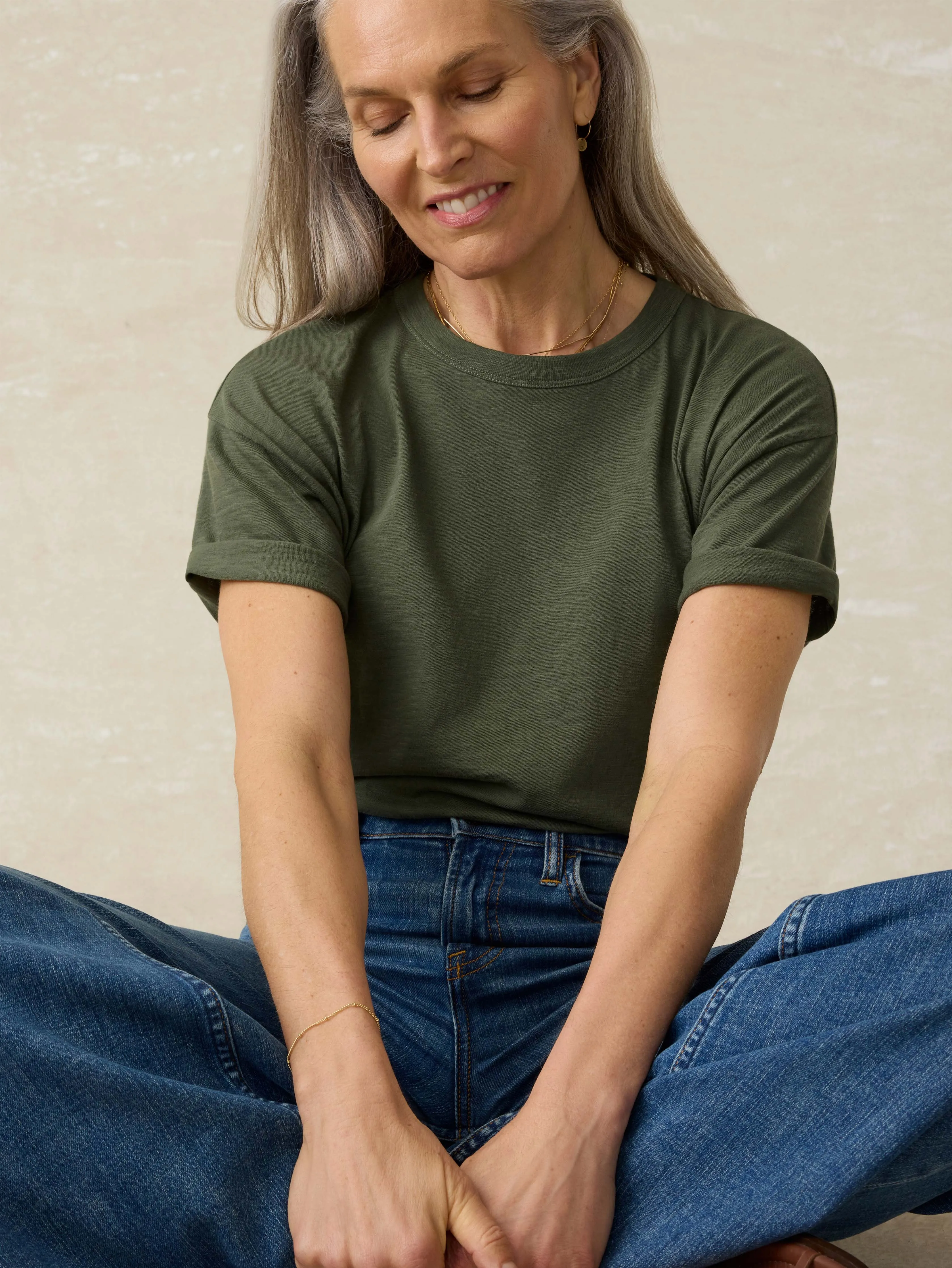 Sunwashed Regenerative Cotton Relaxed Tee - Thyme