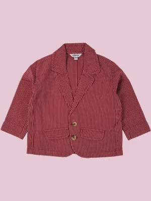 ToffyHouse Maroon Pinstripe Blazer with Elegant Button Closure