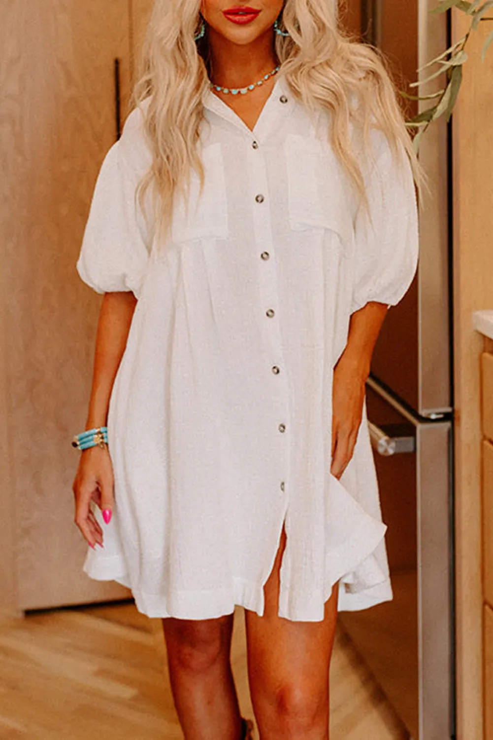 Valerie White Buttoned Shirt Mini Dress