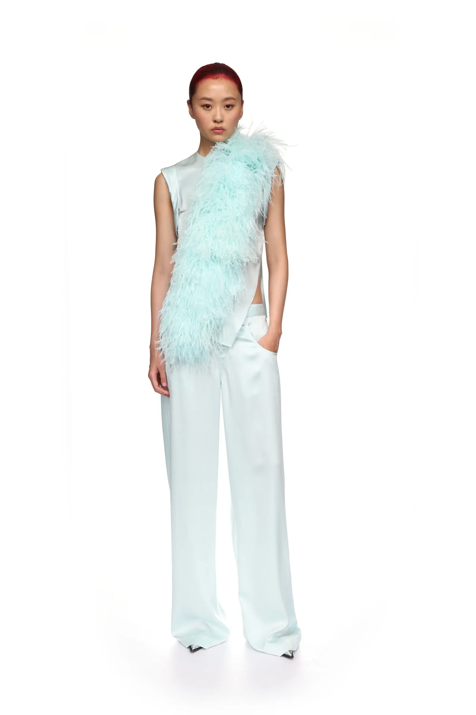 WIDE LEG SATIN TROUSERS IN MINT