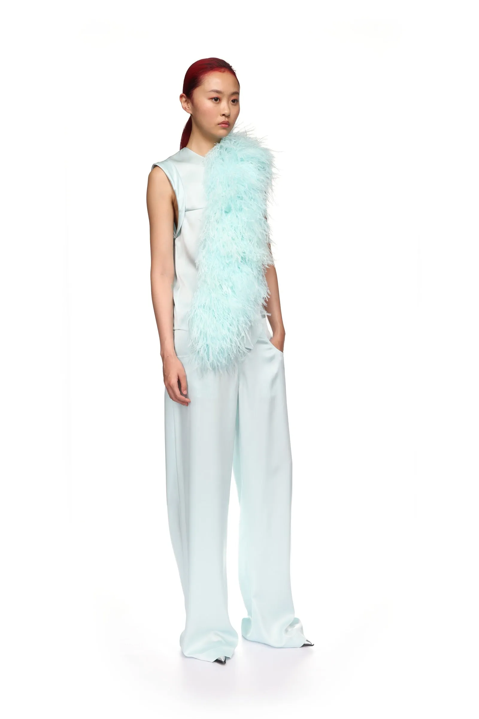 WIDE LEG SATIN TROUSERS IN MINT