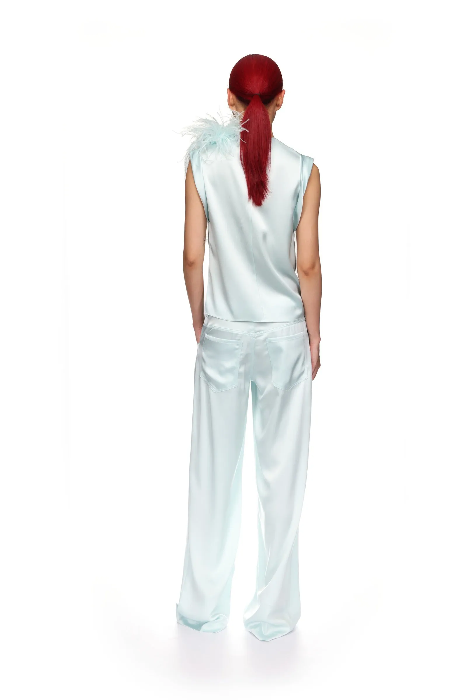 WIDE LEG SATIN TROUSERS IN MINT