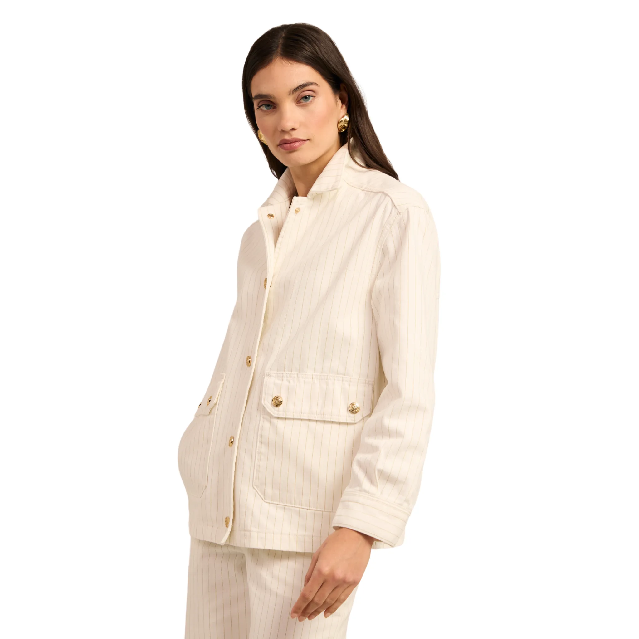 Womens Holland Cooper Ecru Stripe Denim Chore Jacket