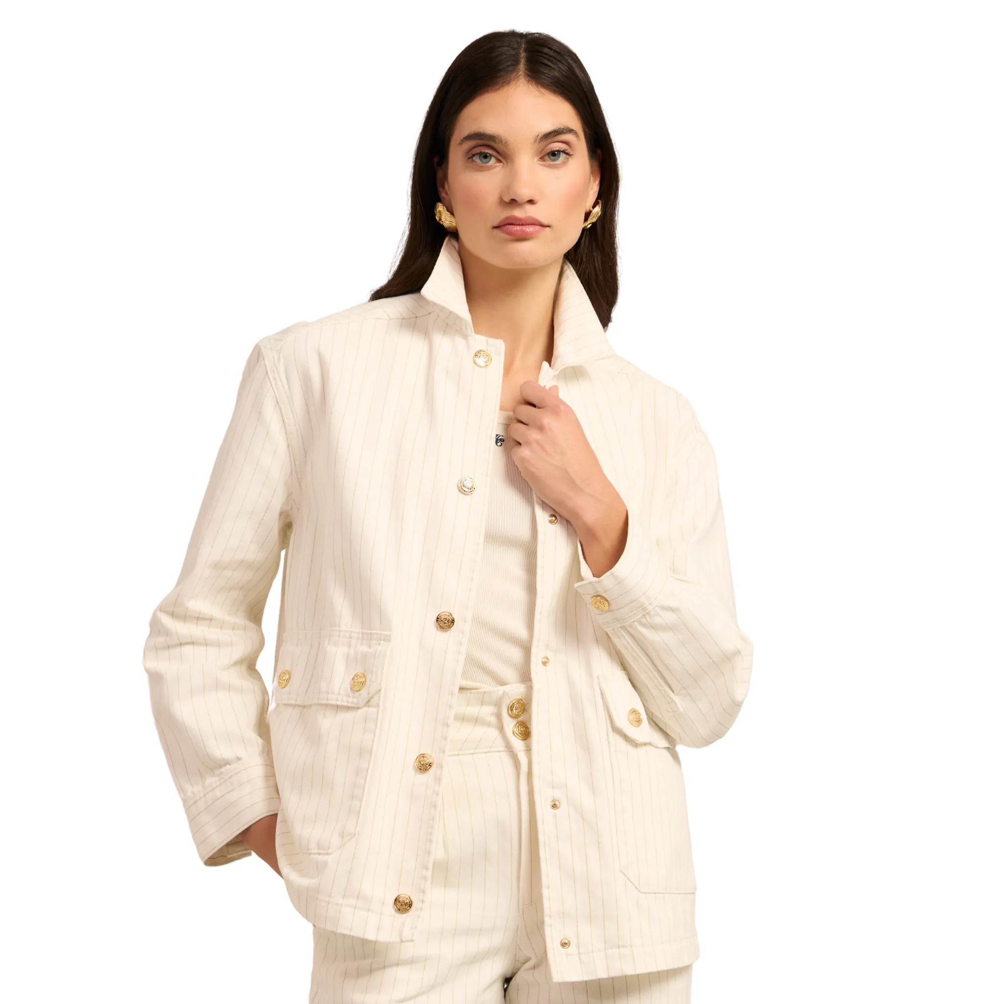 Womens Holland Cooper Ecru Stripe Denim Chore Jacket