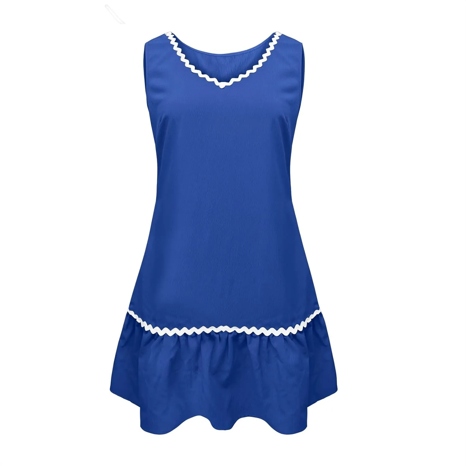 Women's Summer Vacation Sundresses Fashion V Neck Sleeveless Mini Dress Cute Ruffle Trim Boho Beach Dress
