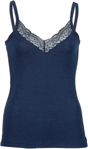 Women's Thermal Base Layer Top - Lightweight Moisture Wicking Merino Wool Silk Sleeveless Undershirt Cami with Lace